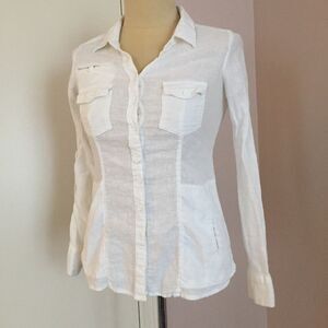 Free People White Linen Button Down Shirt XS